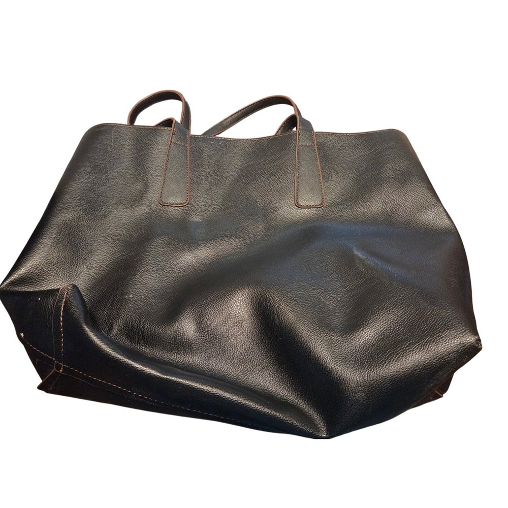 Relic Tote Bag Women Large Black Leather Cognac Trim Interior Floral Detail